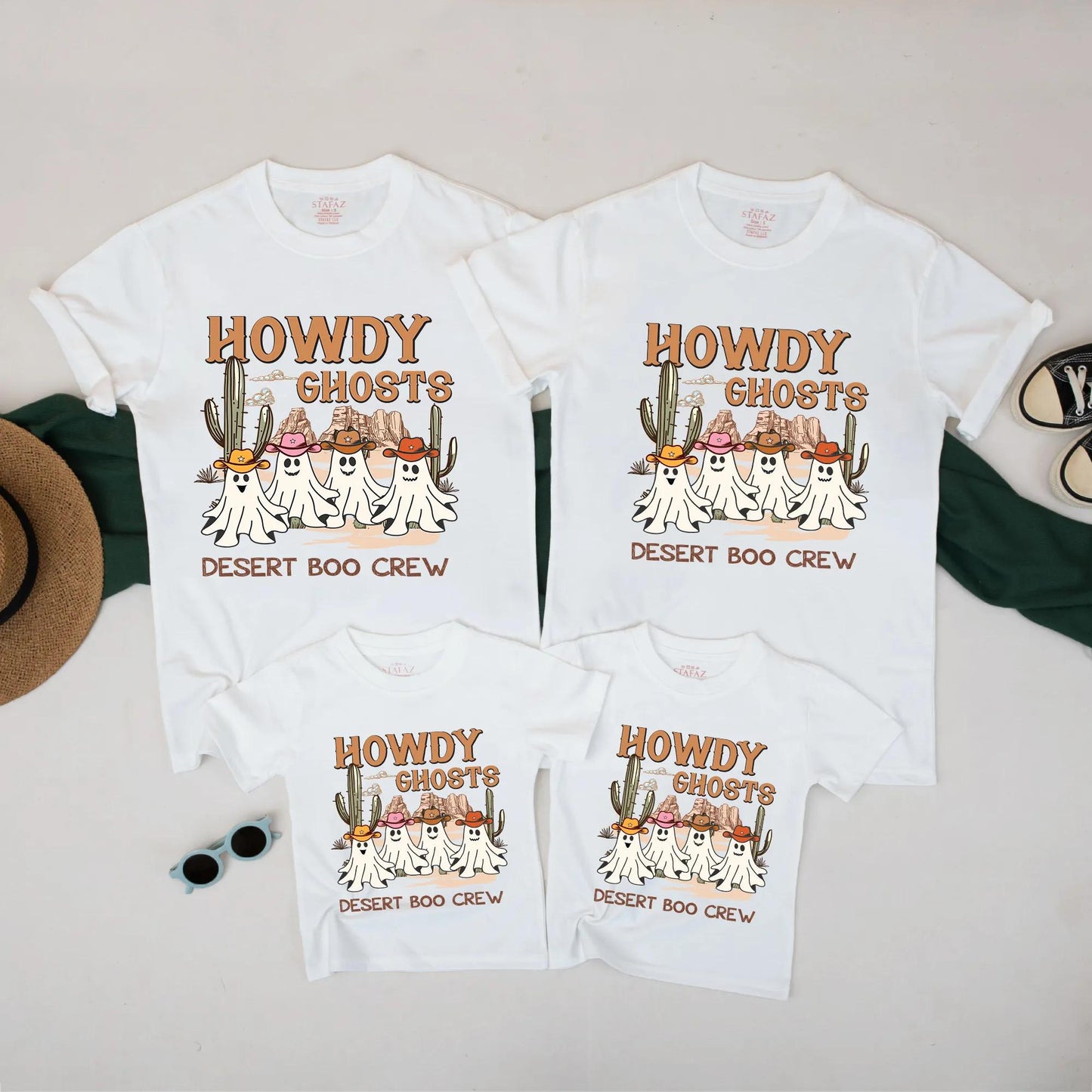Howdy Ghosts Matching Family Western Halloween Shirts Cute Desert Boo Crew Fall Outfits for Mom Dad Kids