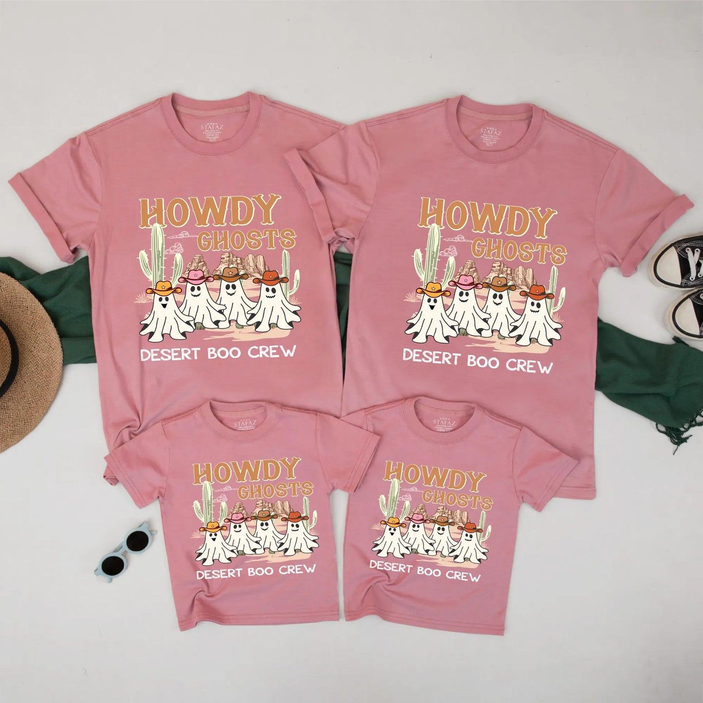 Howdy Ghosts Matching Family Western Halloween Shirts Cute Desert Boo Crew Fall Outfits for Mom Dad Kids