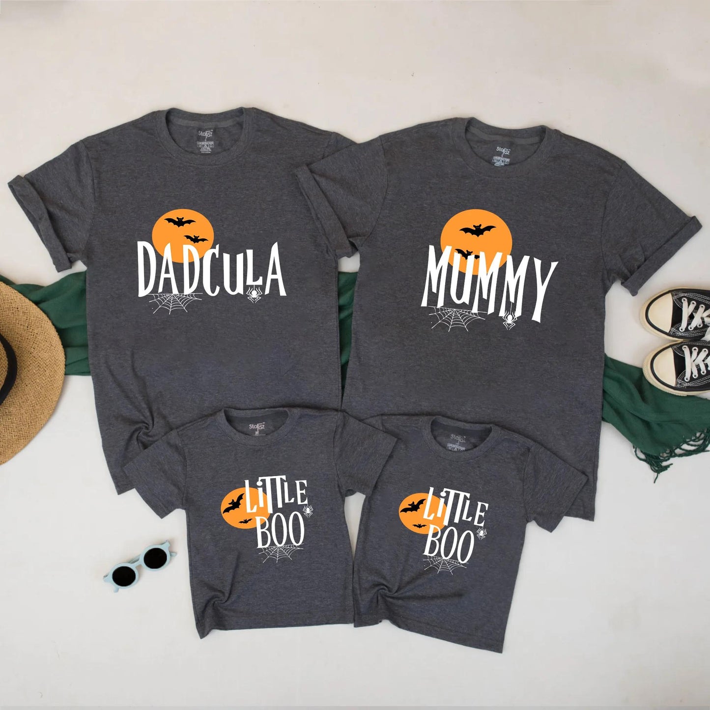 Matching Halloween Family Shirts - Dadcula, Mummy & Little Boo Tees with Spooky Bats & Moon - Cute & Fun Family Halloween Outfits