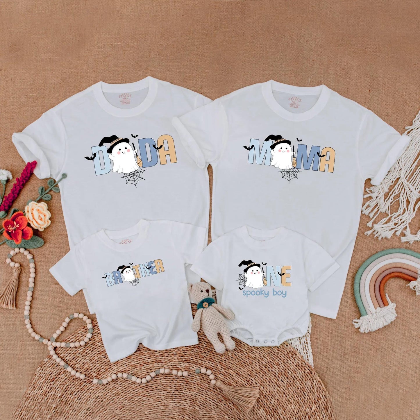 Spooky One Birthday Boy Matching Family Shirts Halloween Ghost Witch Party Outfit First Birthday Cute Pastel Dada Mama Brother Tee 1st Halloween