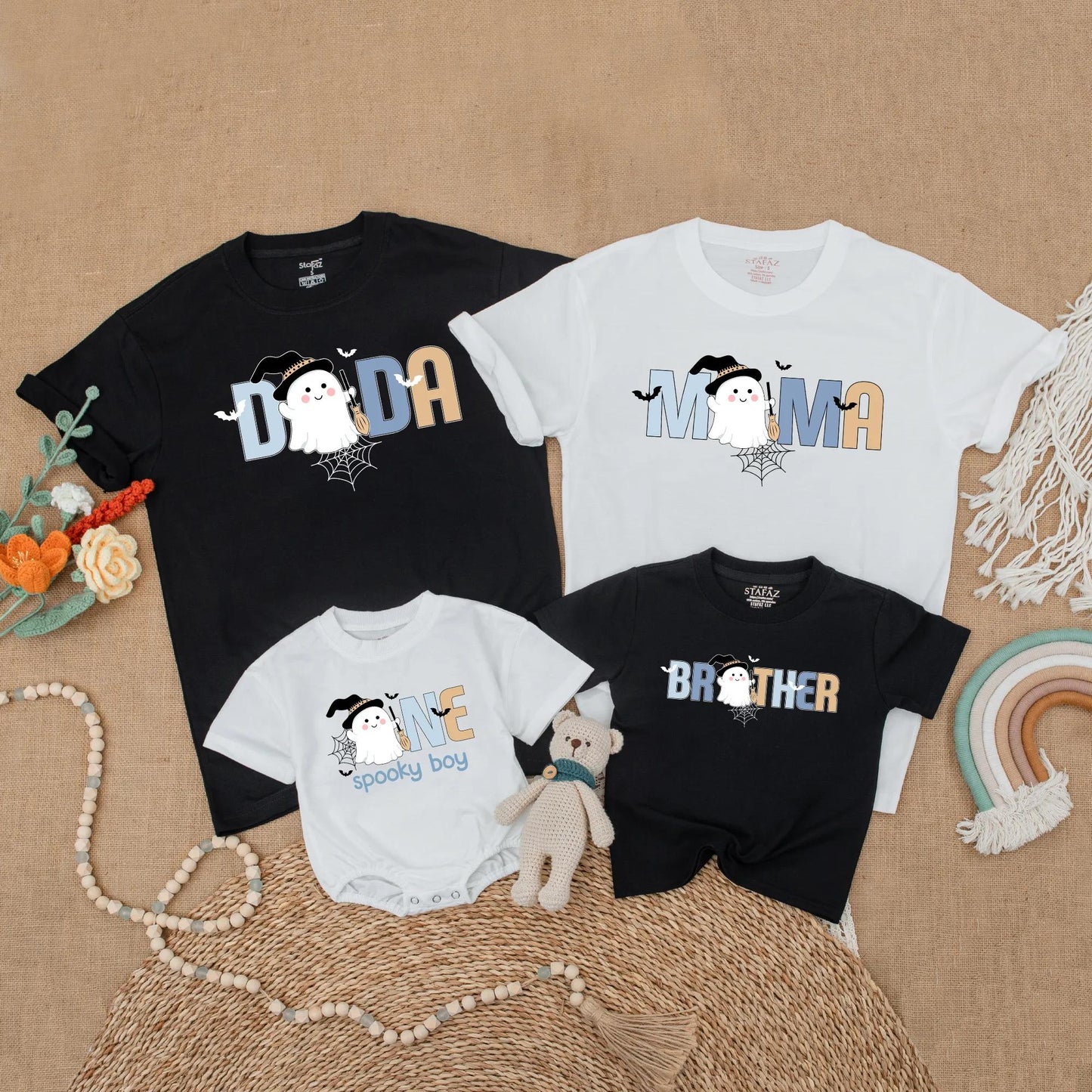 Spooky One Birthday Boy Matching Family Shirts Halloween Ghost Witch Party Outfit First Birthday Cute Pastel Dada Mama Brother Tee 1st Halloween