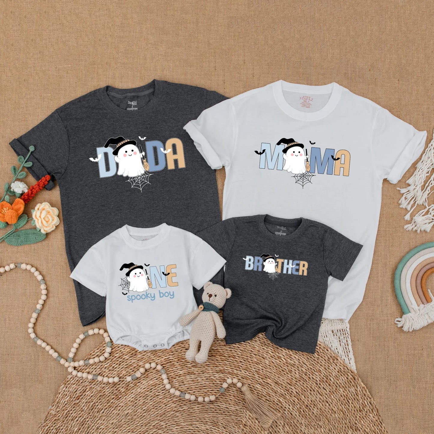 Spooky One Birthday Boy Matching Family Shirts Halloween Ghost Witch Party Outfit First Birthday Cute Pastel Dada Mama Brother Tee 1st Halloween