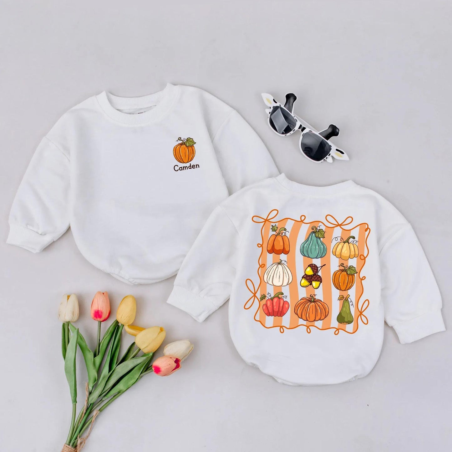 Personalized Pumpkin Name Romper Custom Fall Baby Outfit Cute Autumn Clothes for Girls First Halloween Thanksgiving Gift