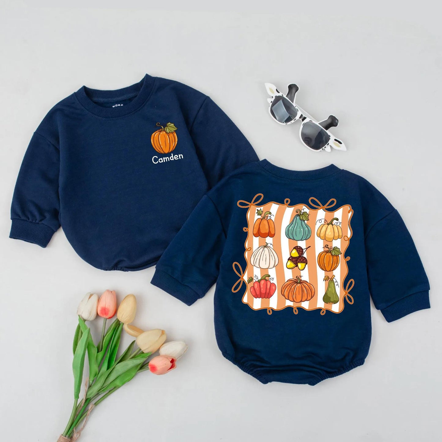 Personalized Pumpkin Name Romper Custom Fall Baby Outfit Cute Autumn Clothes for Girls First Halloween Thanksgiving Gift