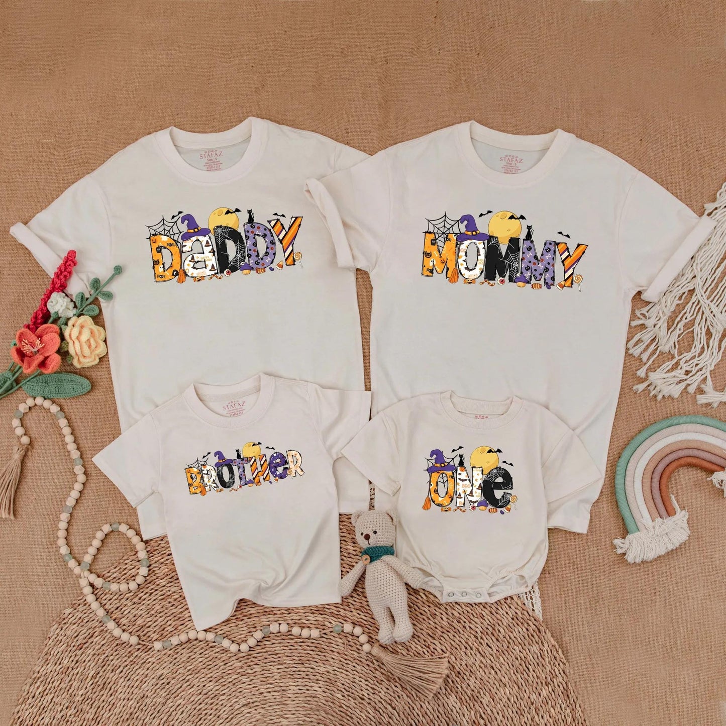 Spooky Spiderweb Birthday Family Matching Shirts Daddy Mommy Brother One Halloween Costume First Birthday Gift