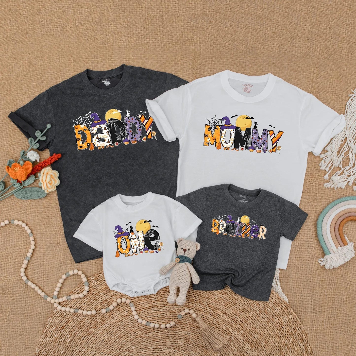 Spooky Spiderweb Birthday Family Matching Shirts Daddy Mommy Brother One Halloween Costume First Birthday Gift