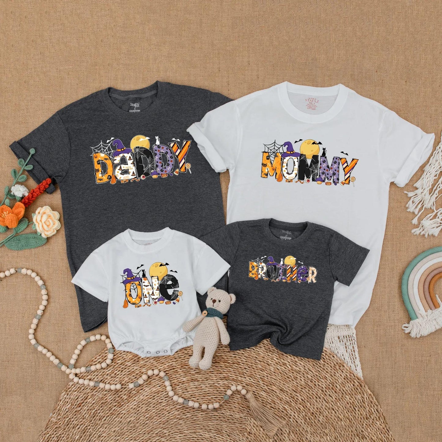 Spooky Spiderweb Birthday Family Matching Shirts Daddy Mommy Brother One Halloween Costume First Birthday Gift