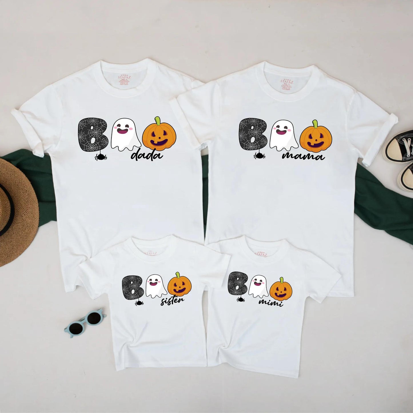 Cute BOO Matching Family Halloween Shirts Spooky Ghost Pumpkin Mama Dada Sister Mimi T-Shirts for Group Costume Fun