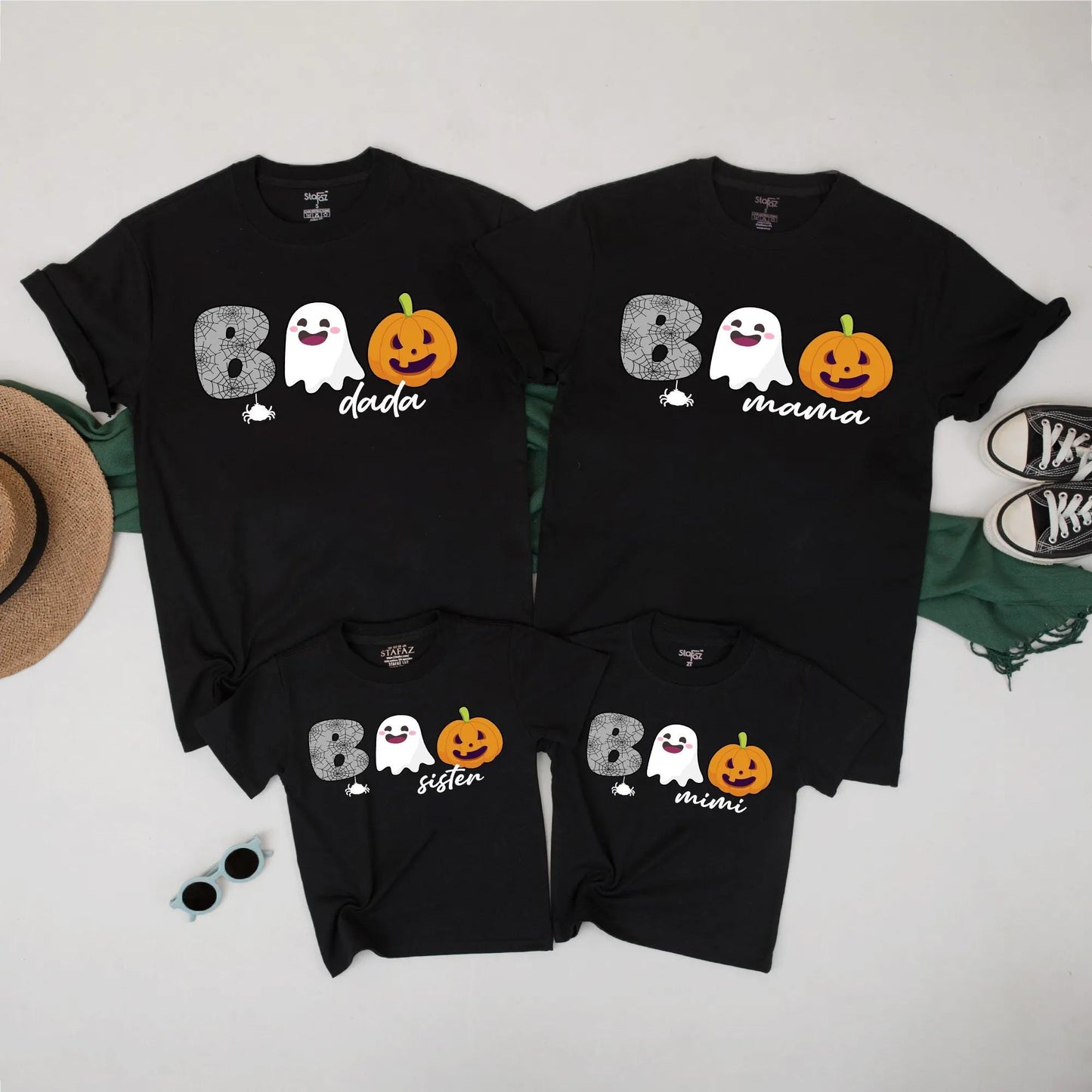 Cute BOO Matching Family Halloween Shirts Spooky Ghost Pumpkin Mama Dada Sister Mimi T-Shirts for Group Costume Fun