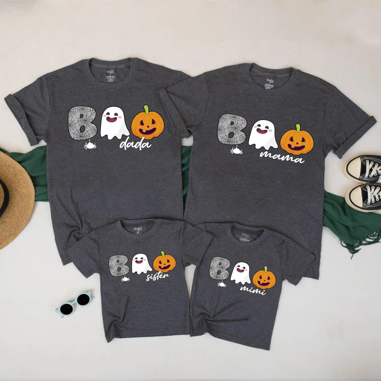 Cute BOO Matching Family Halloween Shirts Spooky Ghost Pumpkin Mama Dada Sister Mimi T-Shirts for Group Costume Fun