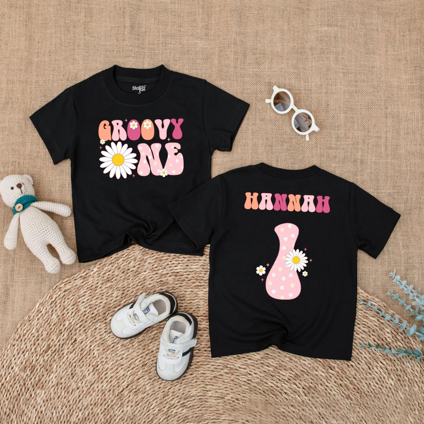 Groovy One Birthday Baby Romper, Boho Daisy First Birthday Outfit for Girl, Retro 70s Style, Pink Orange Purple, One Year Old Gift
