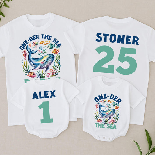 Personalized One-Der the Sea Boy First Birthday Shirt with Cartoon Whale & Colorful Ocean Animals Design Soft Cotton Baby Outfit Playful
