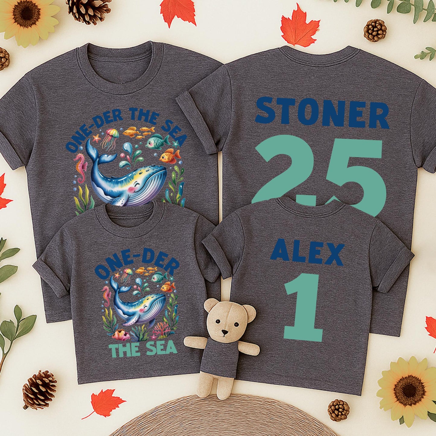 Personalized One-Der the Sea Boy First Birthday Shirt with Cartoon Whale & Colorful Ocean Animals Design Soft Cotton Baby Outfit Playful