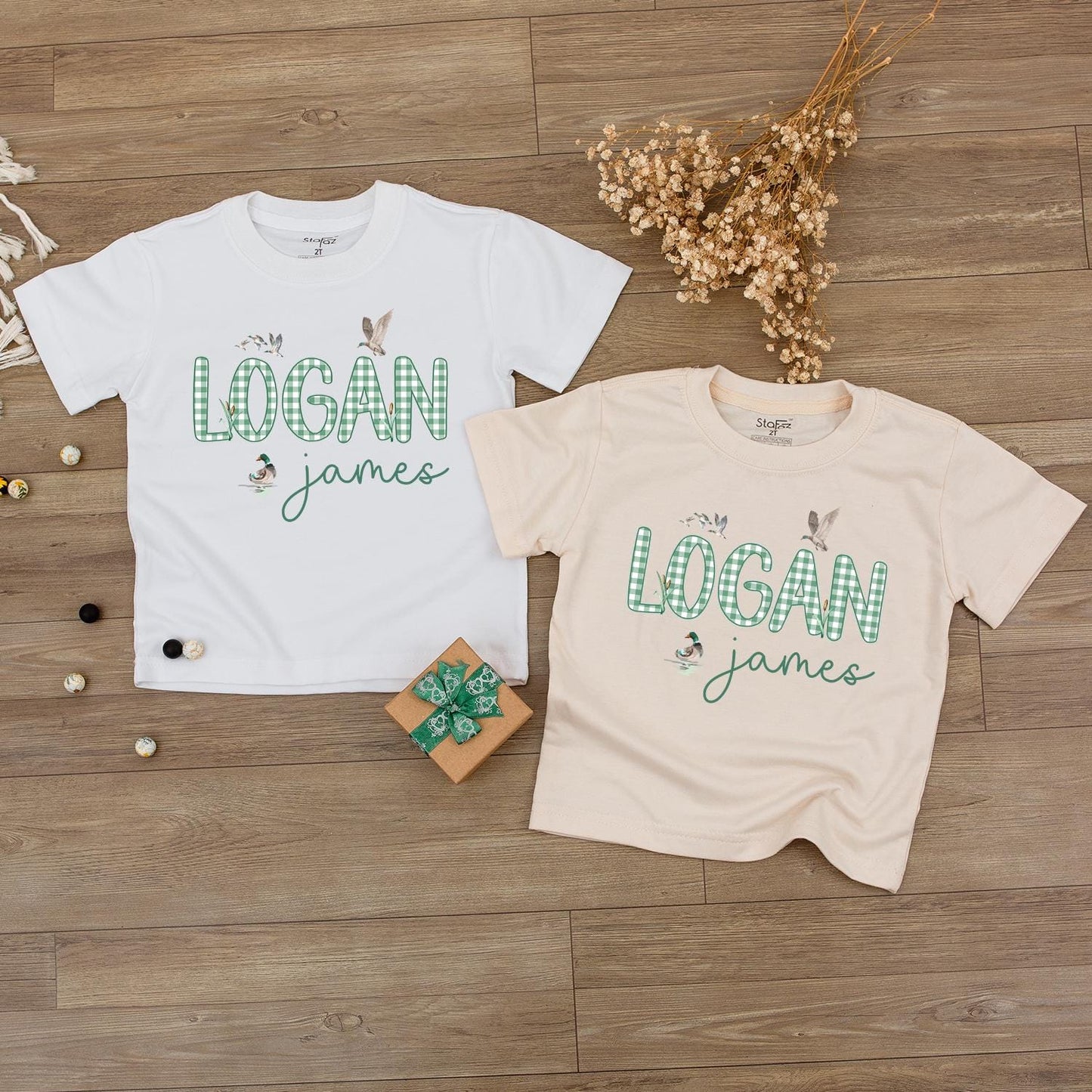 Custom Logan James Green Checkered Romper Cute Flying Duck Baby Gift 1st Birthday Outfit Toddler
