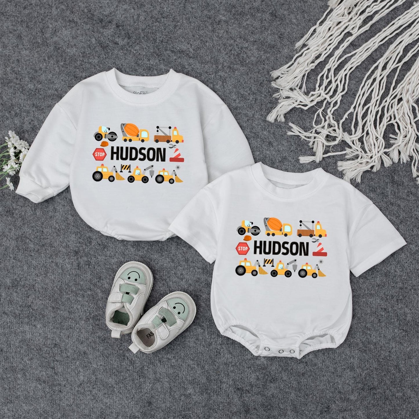 Construction Truck Baby Clothes Stop Hudson 2 Cartoon Yellow Orange Gray Red Toddler Birthday Outfit Cute Shower Gift Boy Outfit