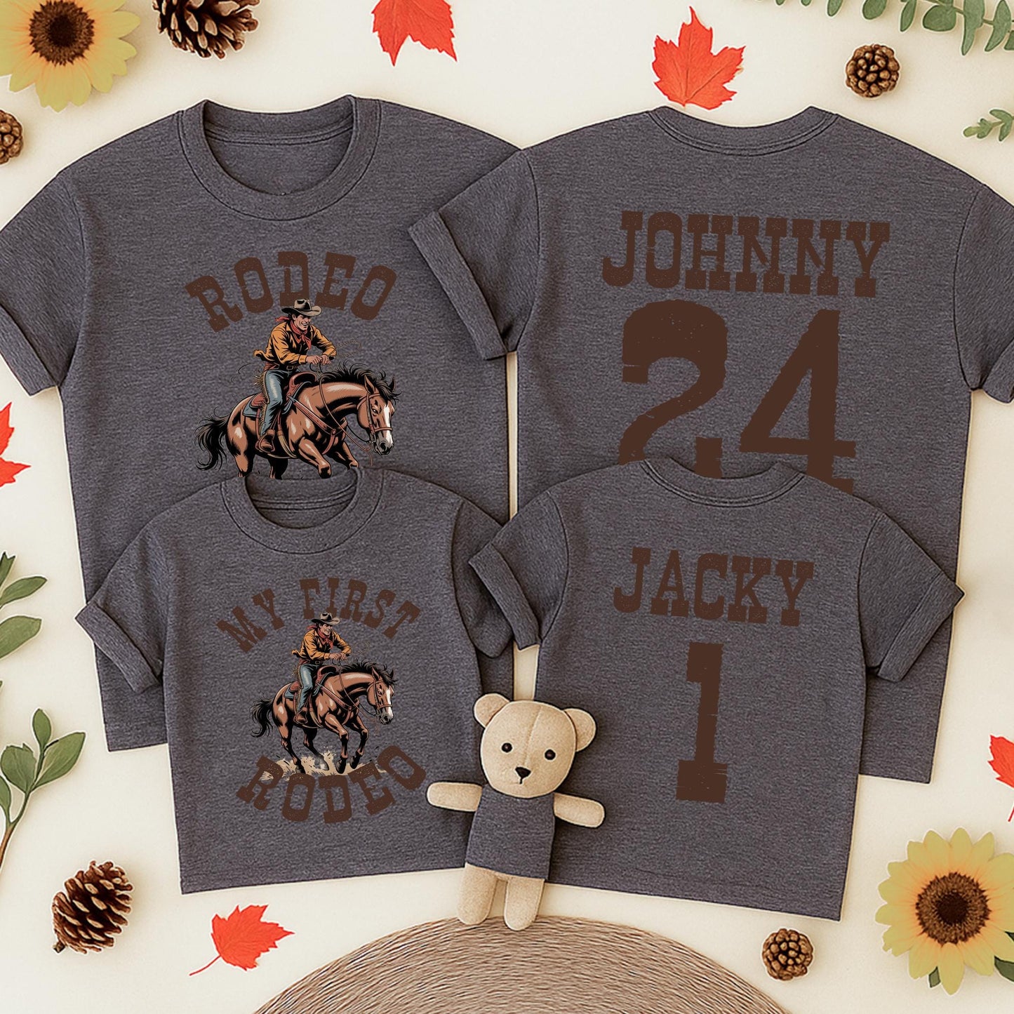 My First Rodeo 1st Birthday Family Matching Western Farm Party Outfits for Mama Daddy, Rustic Brown Vintage Cowboy Tee