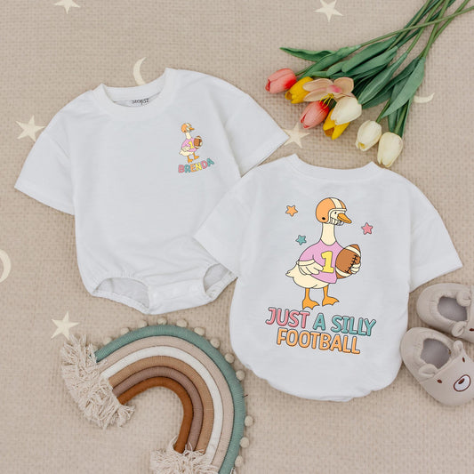 Custom Brenda Goose Football Romper Toddler Baby Game Day Outfit Fall Touch Down Season Silly Goose Shirt