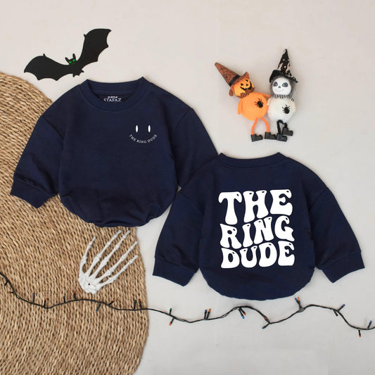 Retro Ring Dude Romper, Funny Ring Bearer Outfit, Vintage Wedding Bodysuit for Baby Boys, Cute Ceremony Gift, Playful Toddler Suit - The Ring Dude! (136 chars)