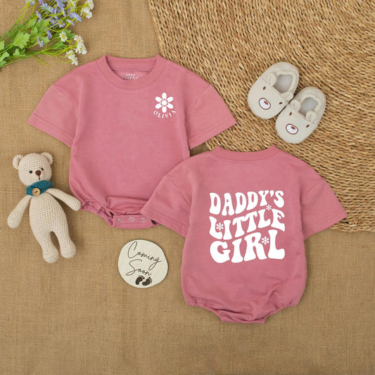 Personalized Daddy's Little Girl Baby Romper Retro Pink Flower Name Infant Outfit Cute Groovy Vintage Bodysuit Baby Shower Gift