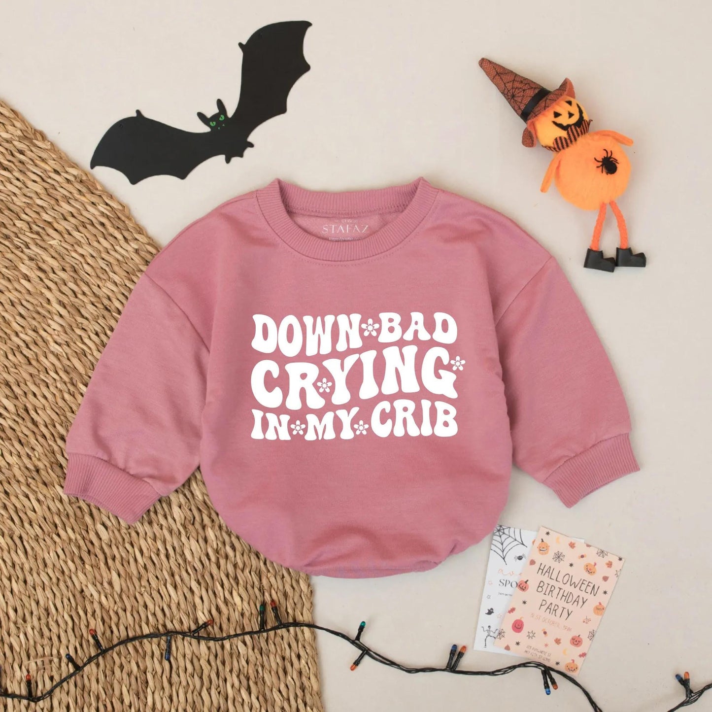 Funny Baby Romper Down Bad Crying in My Crib Retro Infant Bodysuit Cute Personalized Baby Shower Gift for Newborn Boy or Girl