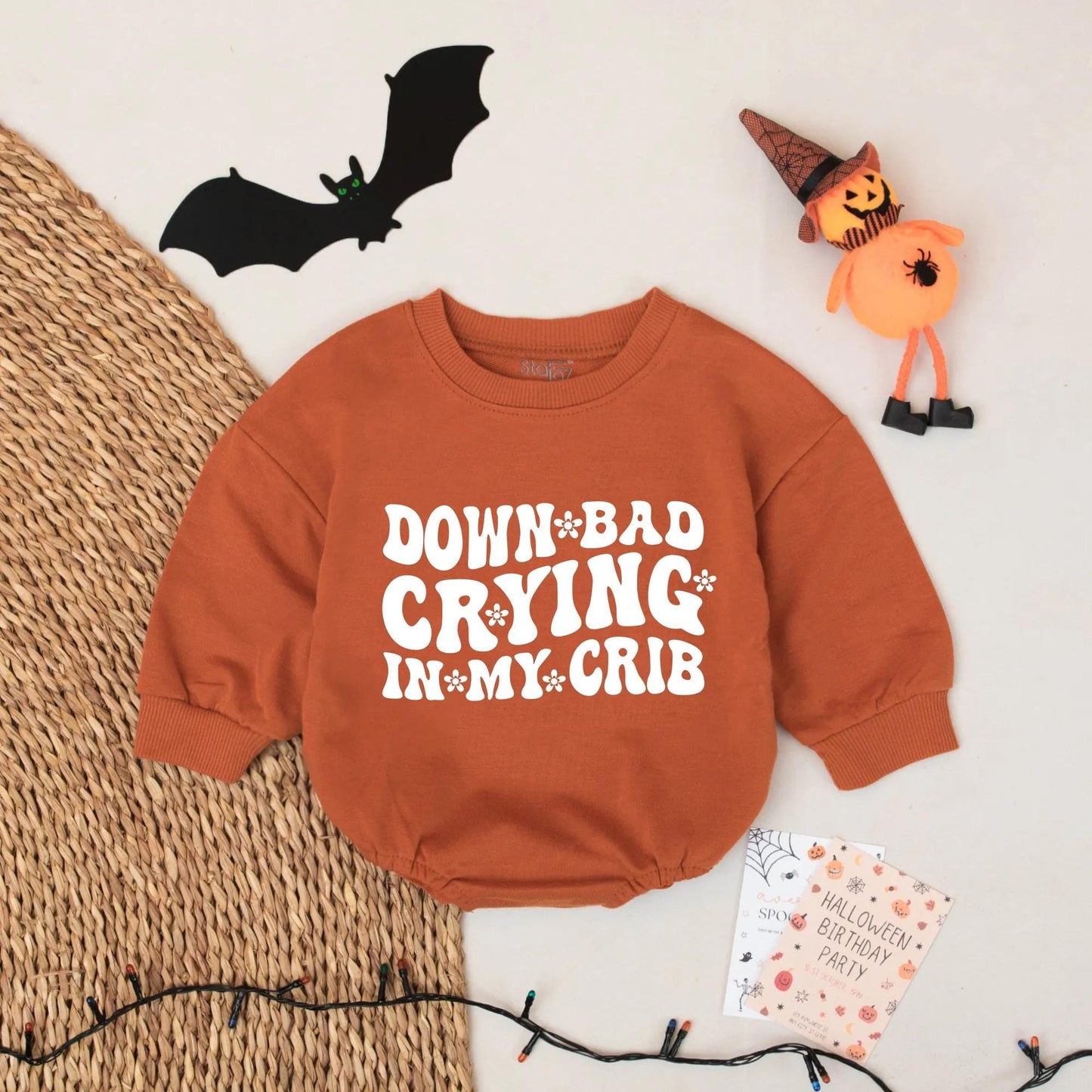 Funny Baby Romper Down Bad Crying in My Crib Retro Infant Bodysuit Cute Personalized Baby Shower Gift for Newborn Boy or Girl
