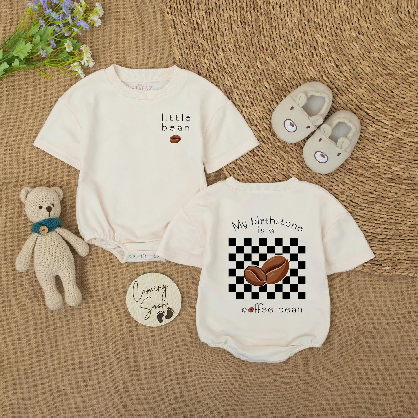 Cute Little Bean Baby Romper Funny Coffee Birthstone Bodysuit Baby Shower Gift for Caffeine Loving Parents