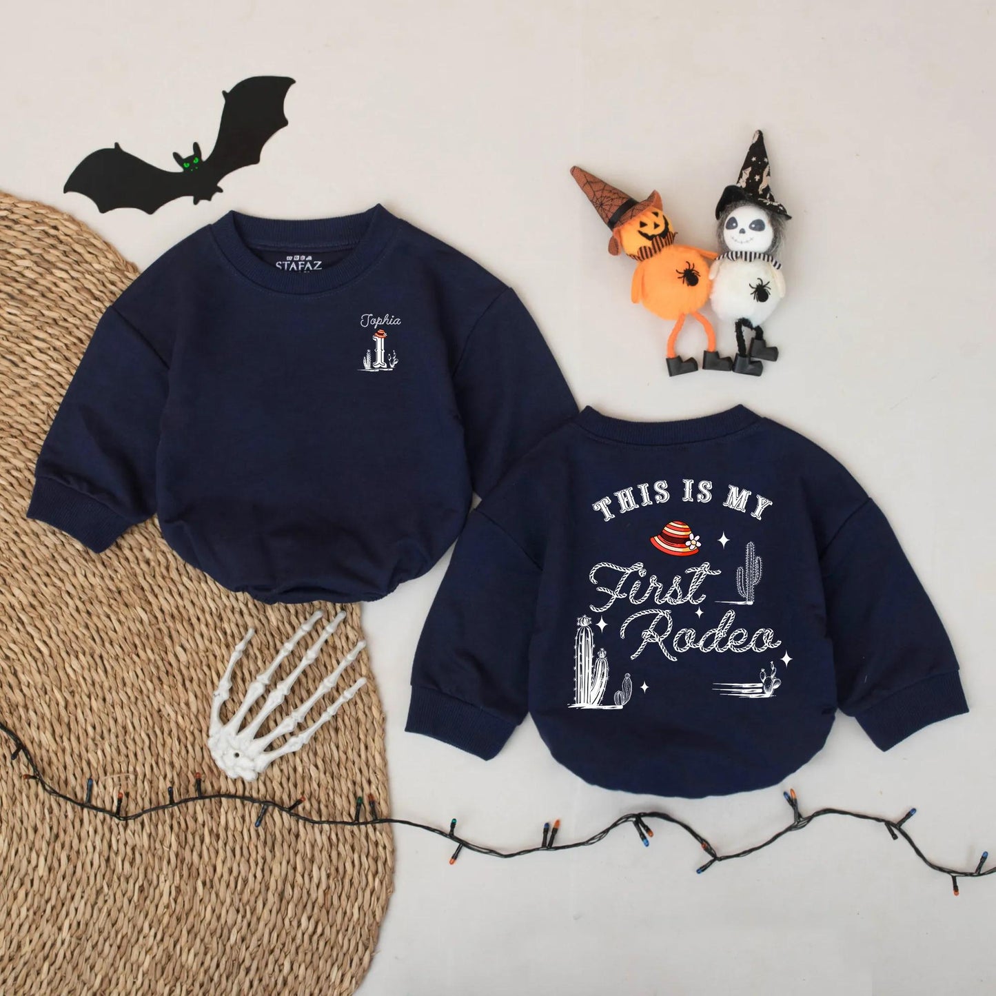 Personalized First Rodeo Baby Romper Western Theme Cowboy 1st Birthday Outfit with Custom Name Number One Cacti Hat Design