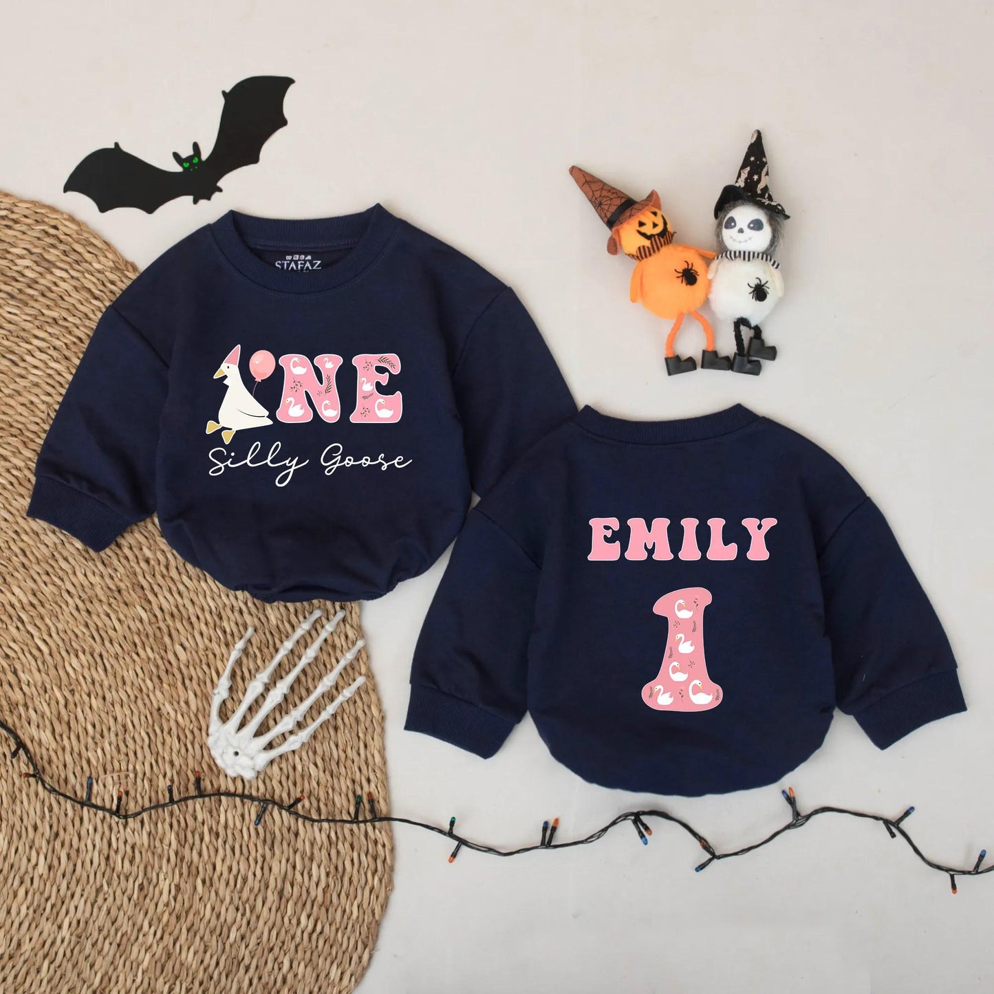 Personalized Silly Goose Birthday Romper ONE Baby Girl Outfit Custom Name 1st Birthday Bodysuit Cute Goose Party First Birthday Outfit Gift 137
