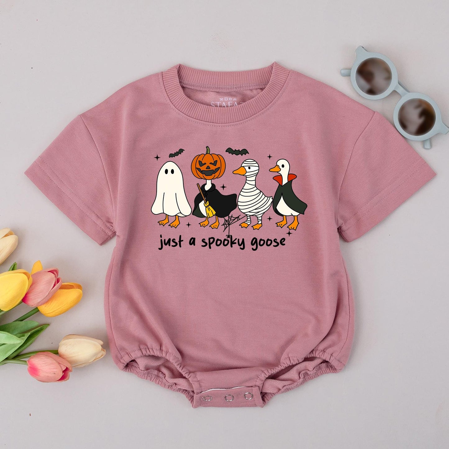 Spooky Goose Romper Sweatshirt Funny Halloween Baby Outfit Just a Spooky Goose Baby Clothes Fall Baby Gift Cute & Playful Ghost Witch Mummy Vampire Design