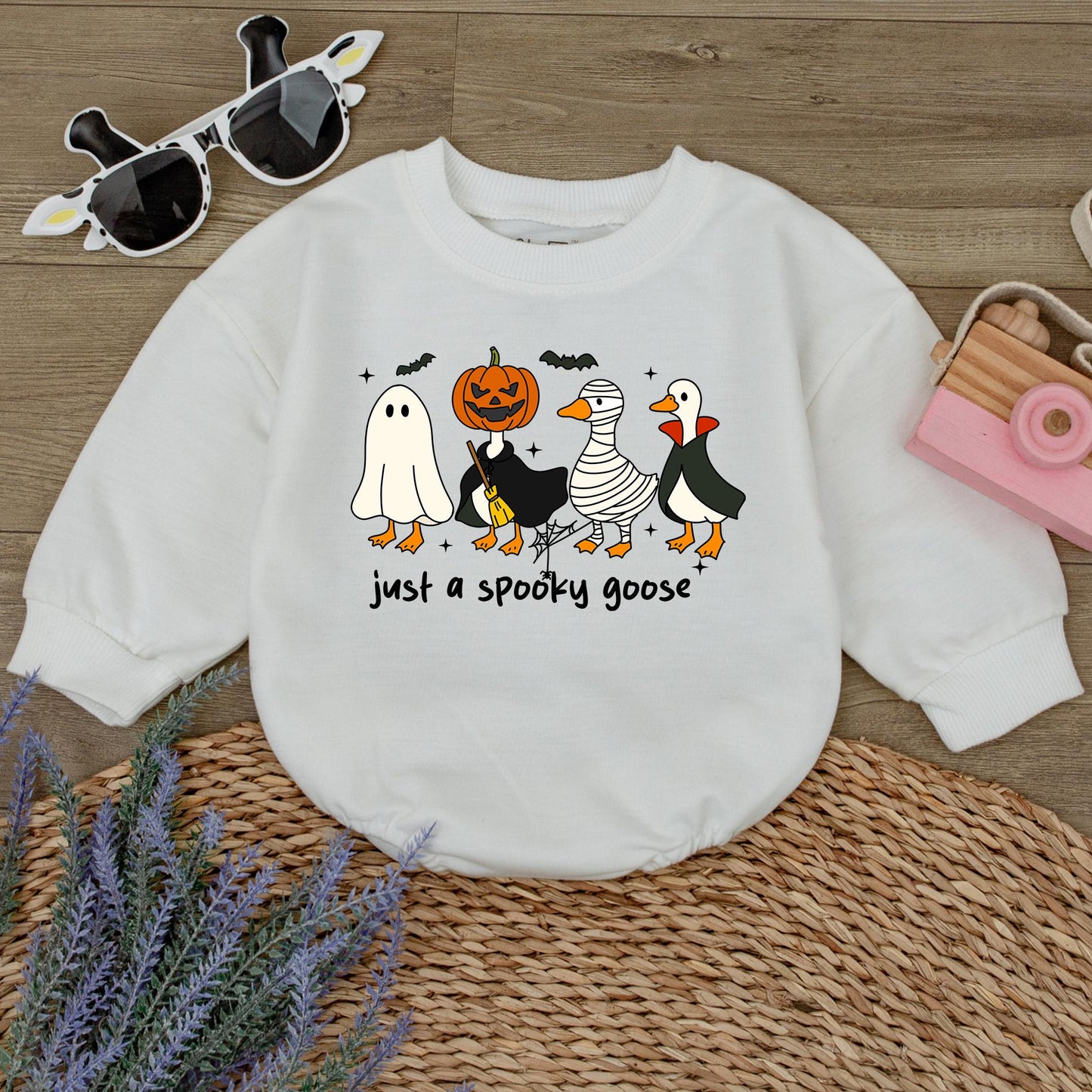 Spooky Goose Romper Sweatshirt Funny Halloween Baby Outfit Just a Spooky Goose Baby Clothes Fall Baby Gift Cute & Playful Ghost Witch Mummy Vampire Design