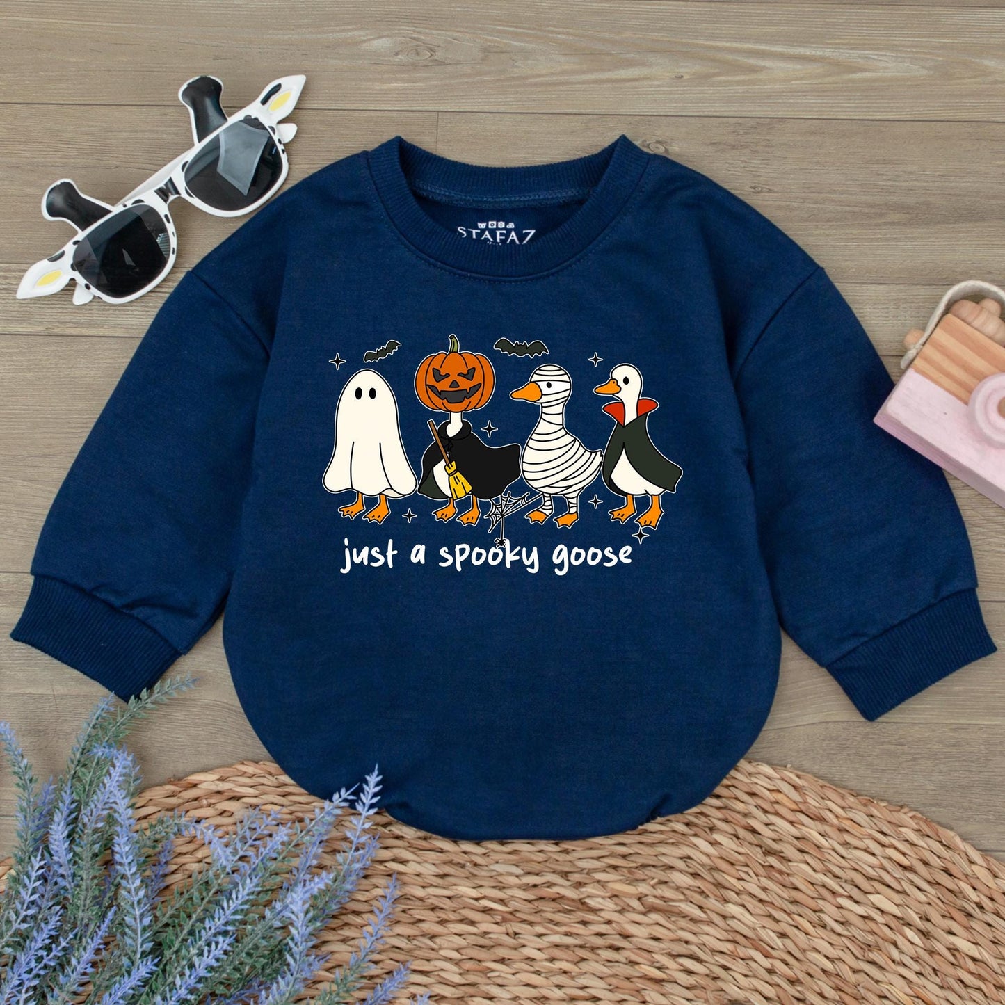 Spooky Goose Romper Sweatshirt Funny Halloween Baby Outfit Just a Spooky Goose Baby Clothes Fall Baby Gift Cute & Playful Ghost Witch Mummy Vampire Design