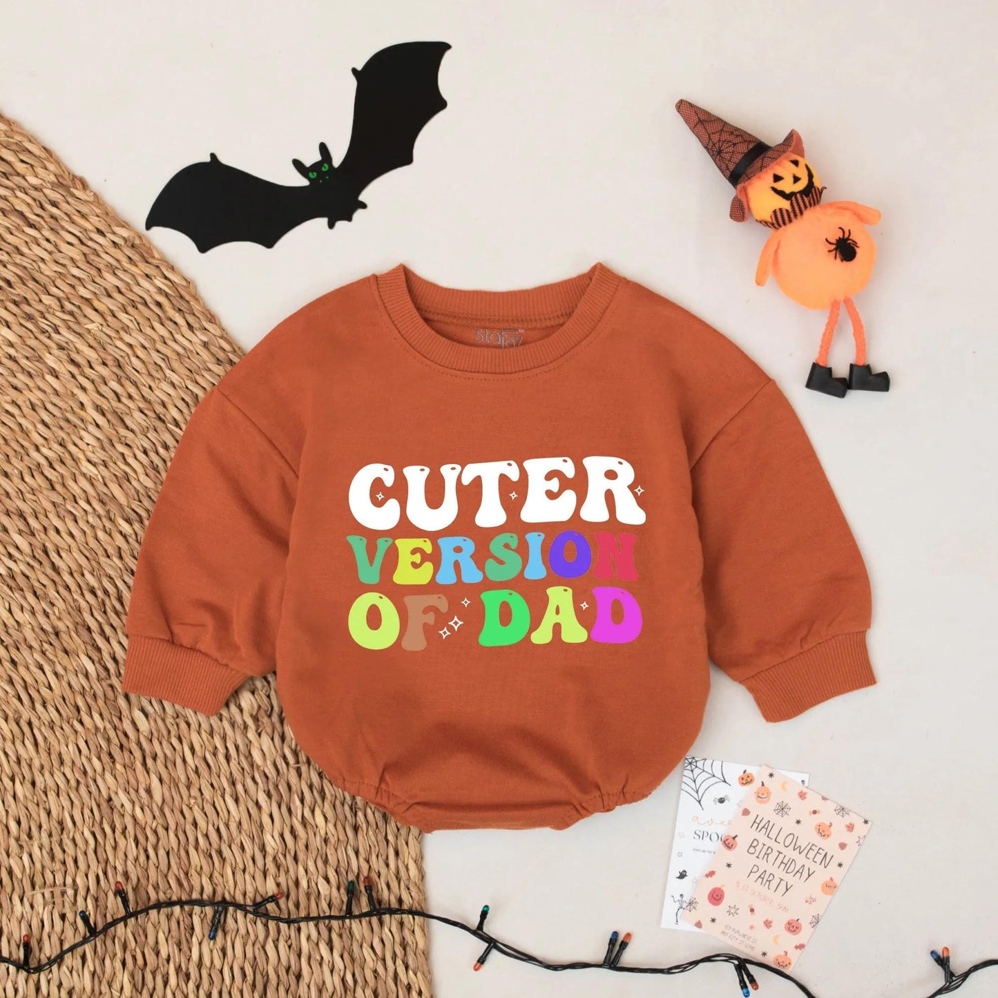Cuter Version of Dad Baby Romper - Retro Colorful Infant Bodysuit, Funny Newborn Outfit, Daddy's Mini Me Gift, Star Design, Unique Baby Shower Gift - 139 chars