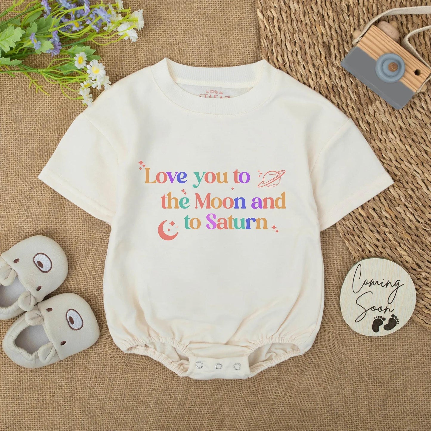 Love You to the Moon and Saturn Baby Romper, Cute Pastel Celestial Bodysuit, Newborn Infant Girl Outfit, Whimsical Baby Shower Gift, Gender Neutral 139