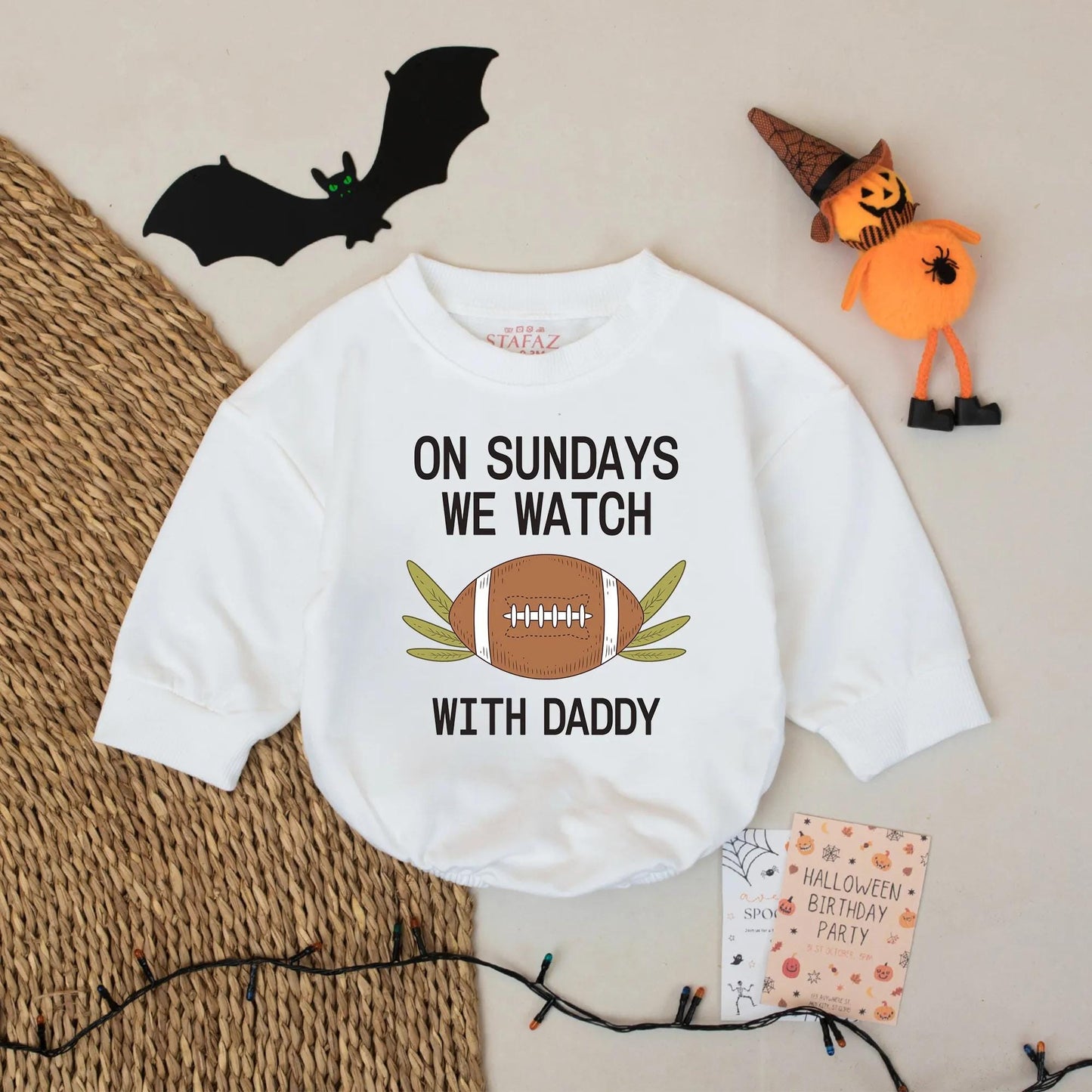 My First Game Day Football Romper, Daddy's Sunday Watching Buddy Onesie, Cute Baby Bodysuit Outfit, Black Text Football Design Soft Cotton 137