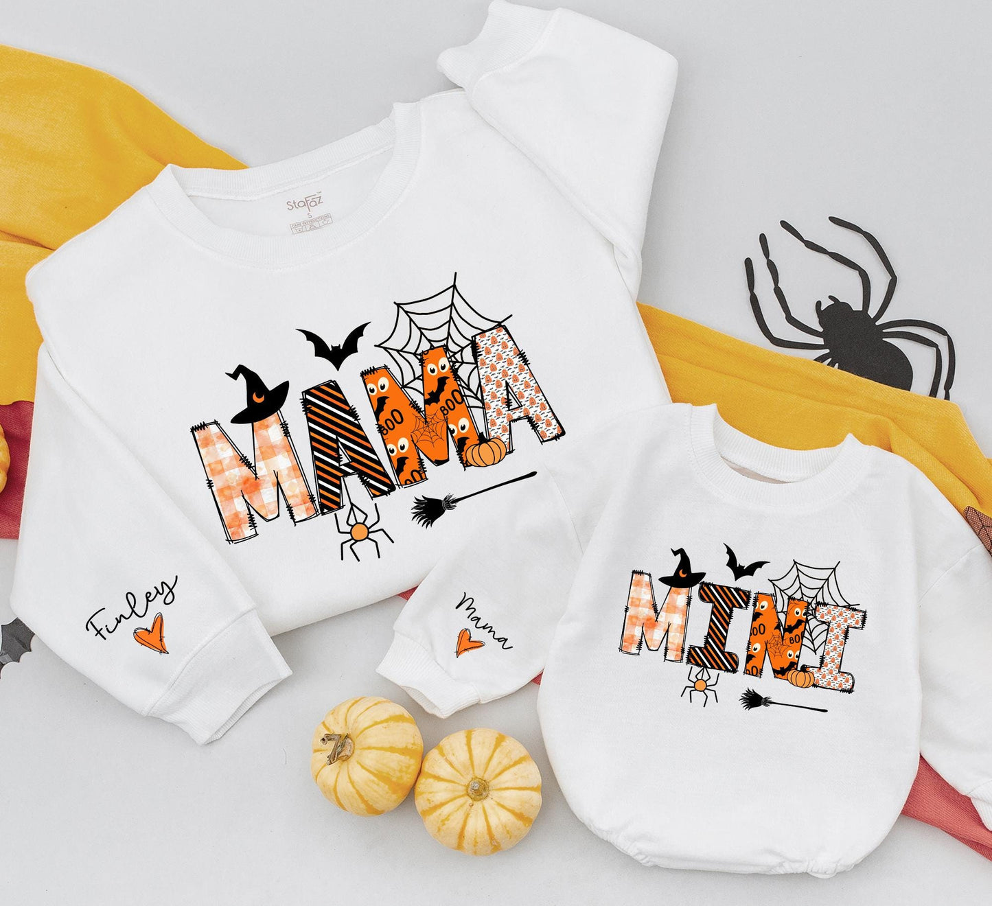 Matching Mama & Mini Halloween Sweatshirts, Pumpkin Party Family Outfits, Custom Baby Romper Gift, Fall Festive Design, Mommy and Me