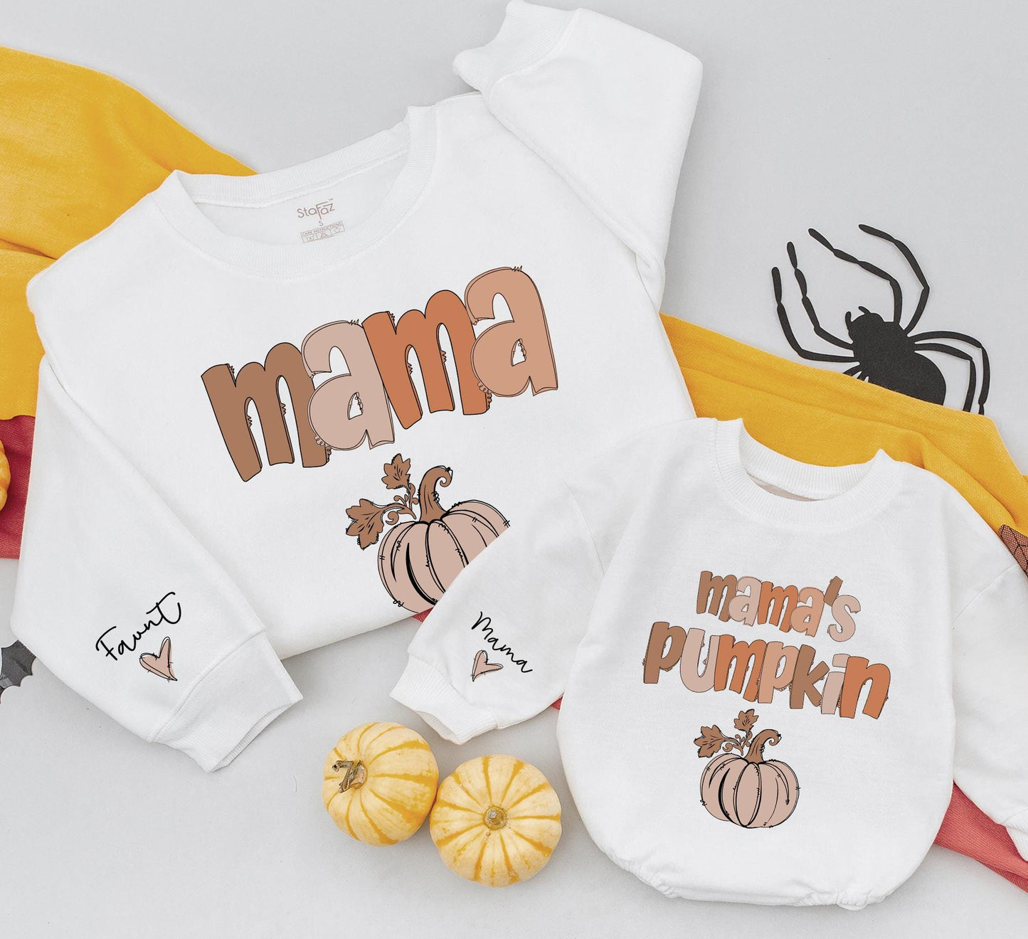 Matching Mama & Me Pumpkin Sweatshirts: Fall Family Outfit, Mom & Baby Thanksgiving Shirts, Cute Kids' Pullover, Brown Tones, Playful Modern Design (137)