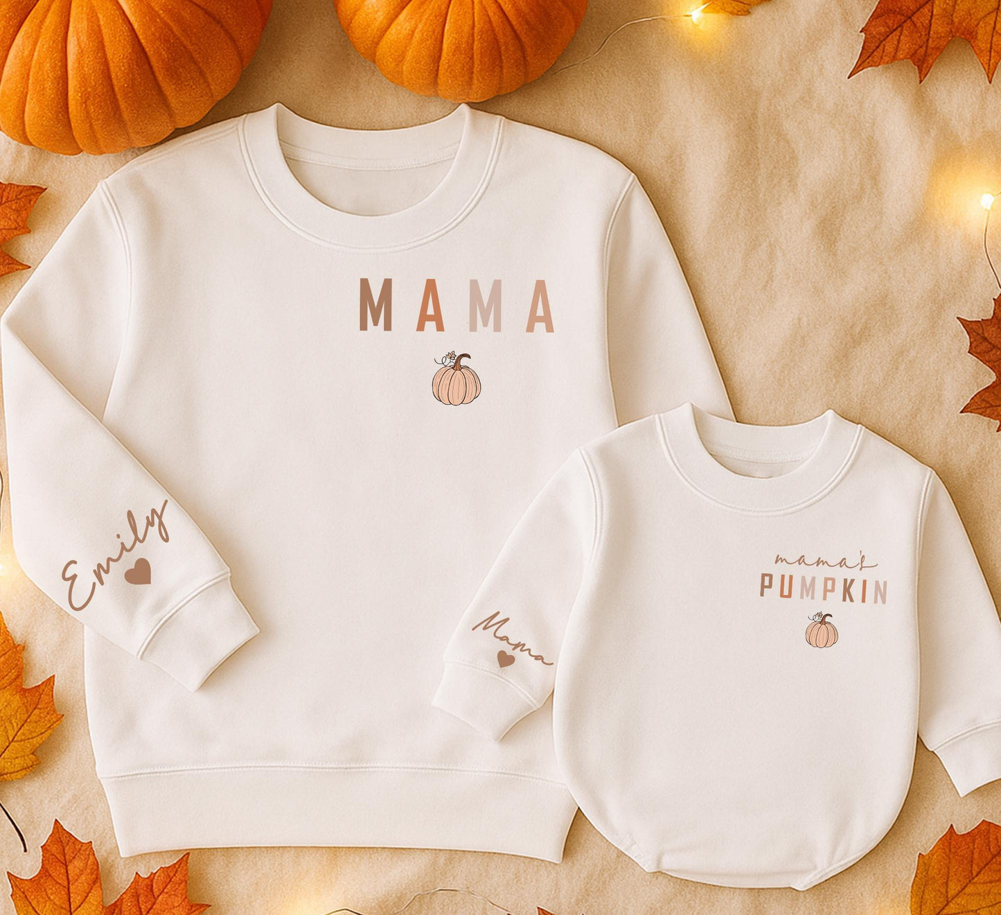 Mama Pumpkin Patch Sweatshirt: Matching Family Fall Outfits, Personalized Name Sleeve, Thanksgiving Gifts, Cute Mommy and Me Sweaters, Kids Shirts