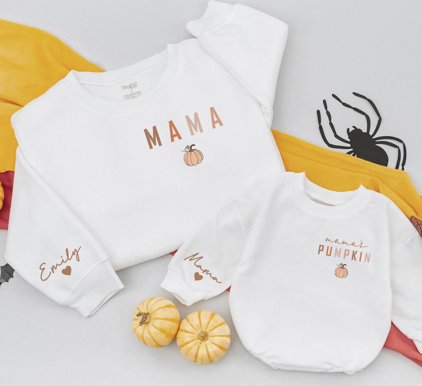 Mama Pumpkin Patch Sweatshirt: Matching Family Fall Outfits, Personalized Name Sleeve, Thanksgiving Gifts, Cute Mommy and Me Sweaters, Kids Shirts