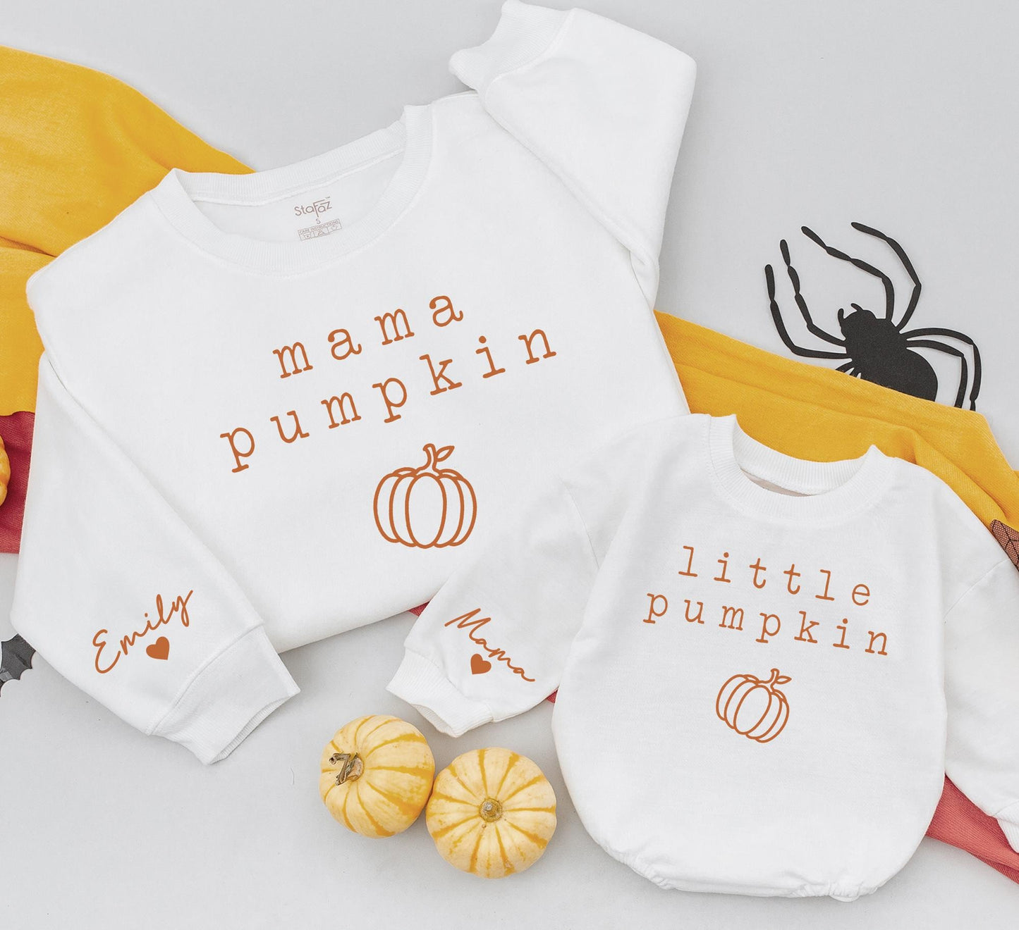 Mama Pumpkin Matching Sweatshirts, Retro Fall Family Outfits, Personalized Emily Sleeve, Mommy and Me Sweaters, Vintage Pumpkin Season Gift 139