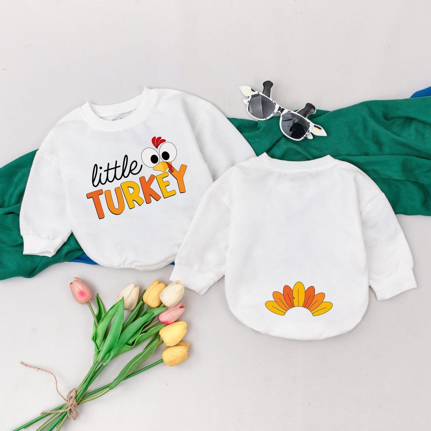 Little Turkey Romper Cute Cartoon Turkey Head Thanksgiving Outfit for Baby Girl First Thanksgiving Gift Baby Shower