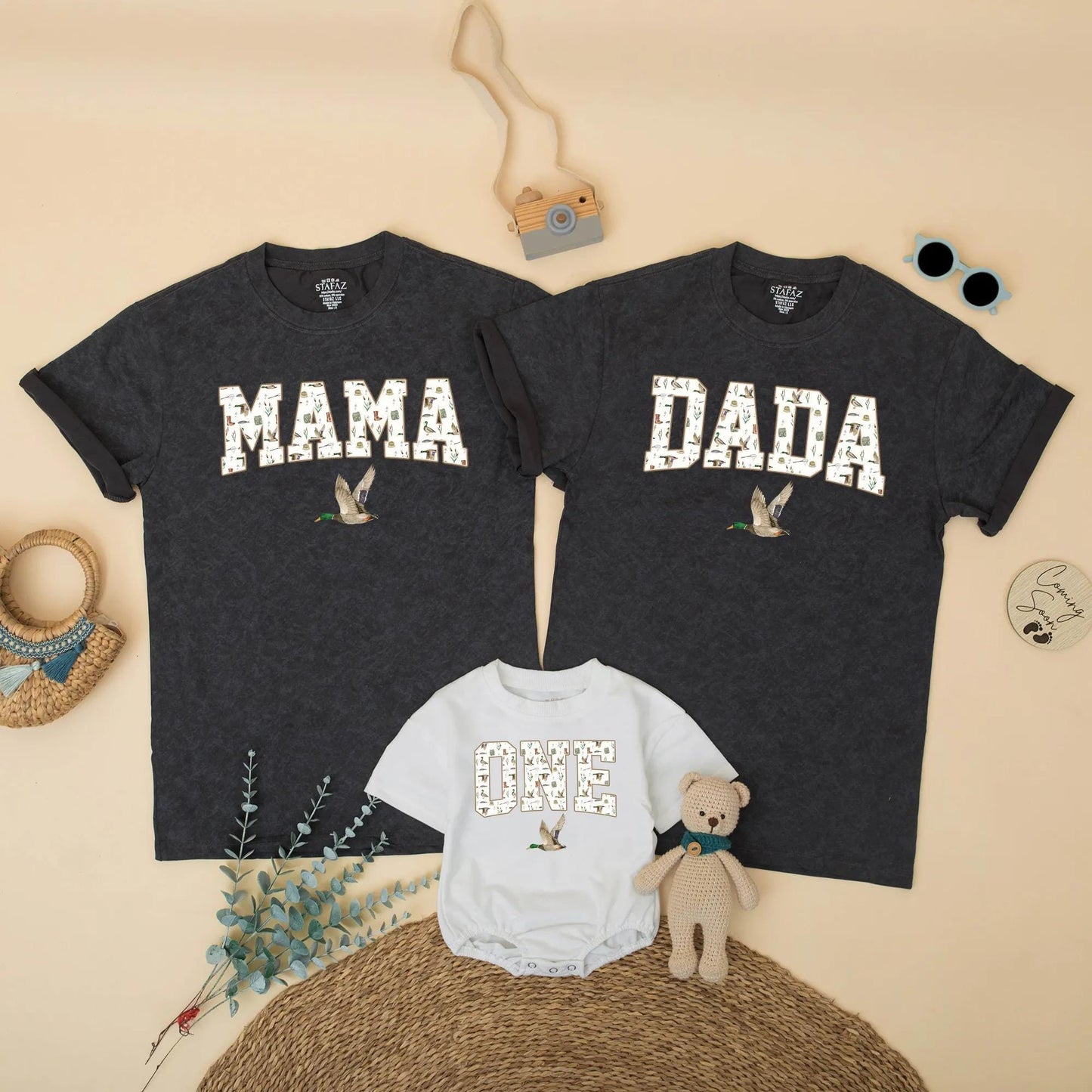 Custom Duck Hunting Family Matching Shirts Mallard Outfit Mom Dad Bro First Birthday Boy Party Clothes Playful Outdoor Design