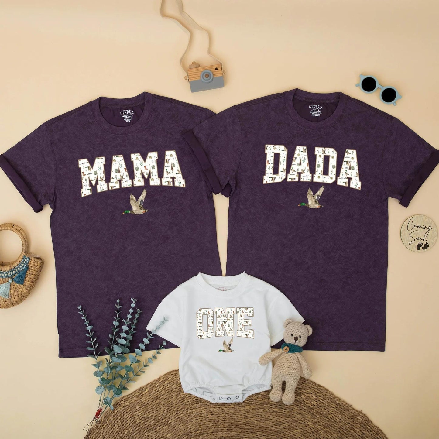 Custom Duck Hunting Family Matching Shirts Mallard Outfit Mom Dad Bro First Birthday Boy Party Clothes Playful Outdoor Design
