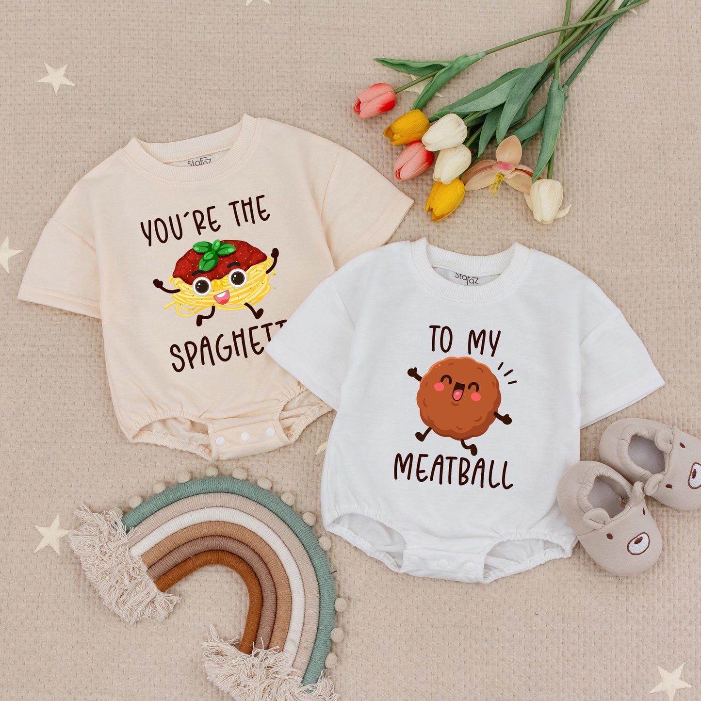 You're The Spaghetti To My Meatball Matching Twins Baby Romper Set Cute Food Baby Bodysuits Funny Baby Shower Gift Idea