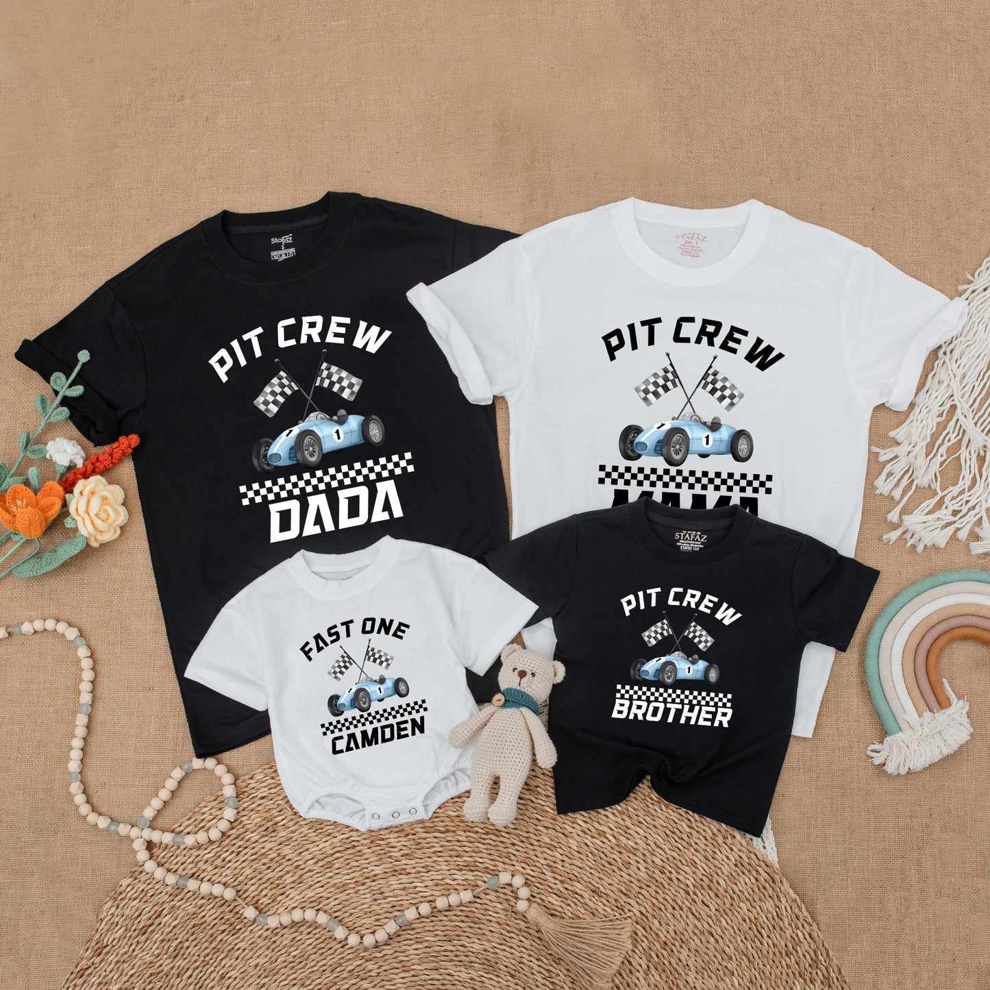 Fast One Birthday Matching Family Shirts Race Car Party Outfit Baby Boy First Birthday Gift Romper 1 Year Old