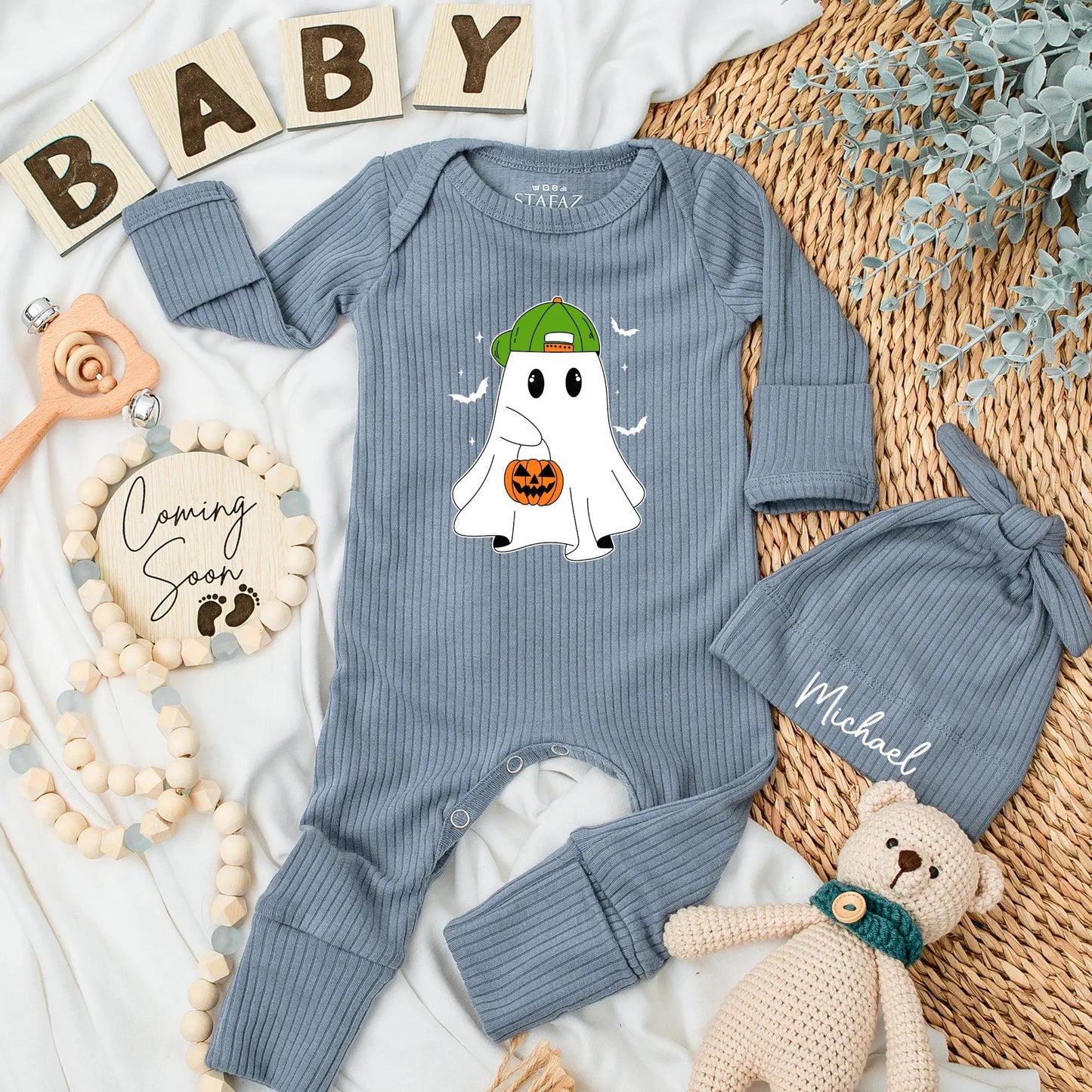 Personalized Ghost Baby Boy Bodysuit Cute Halloween Romper Spooky Season Newborn Outfit Boo Boy Clothes First Halloween Gift for Boy