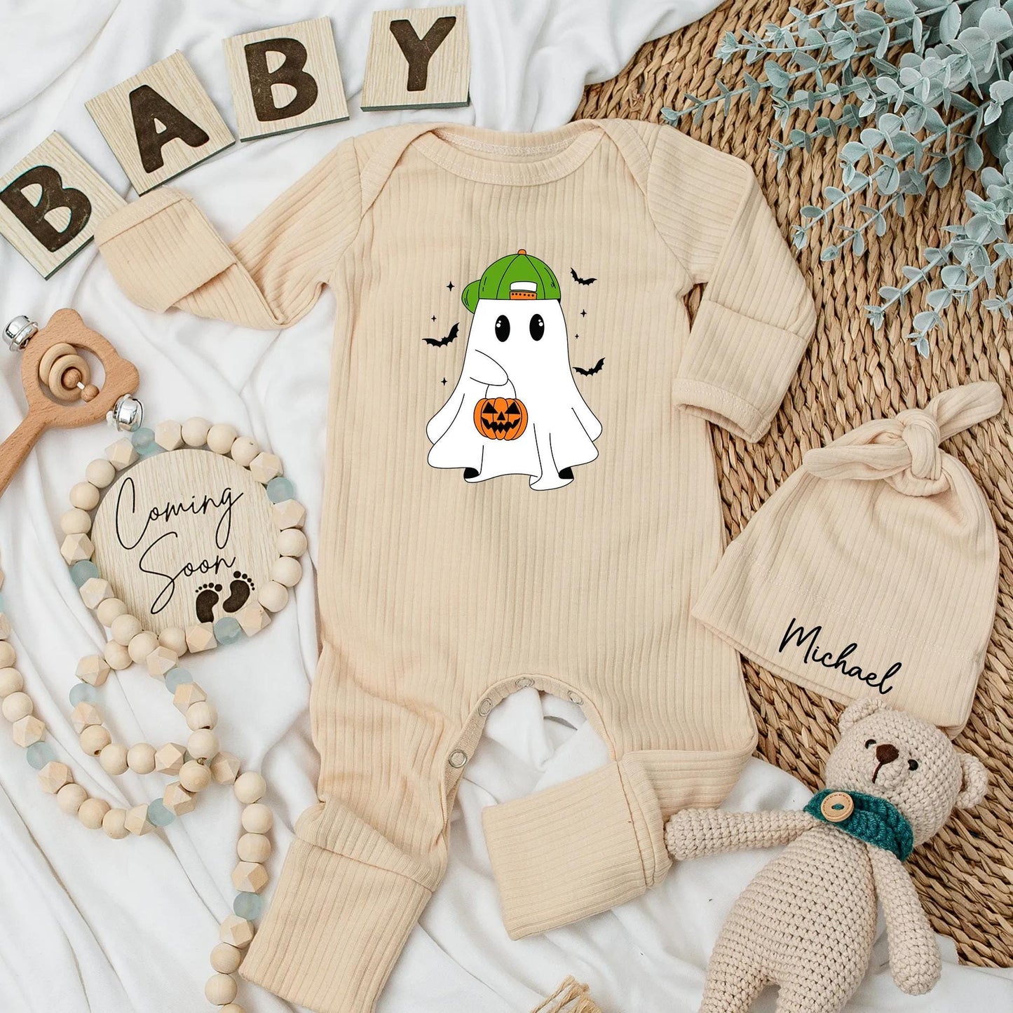 Personalized Ghost Baby Boy Bodysuit Cute Halloween Romper Spooky Season Newborn Outfit Boo Boy Clothes First Halloween Gift for Boy