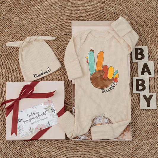 Thankful Turkey Baby Bodysuit First Thanksgiving Outfit Cute Fall Romper Personalized Name Baby Shower Gift Autumn Baby Shirt