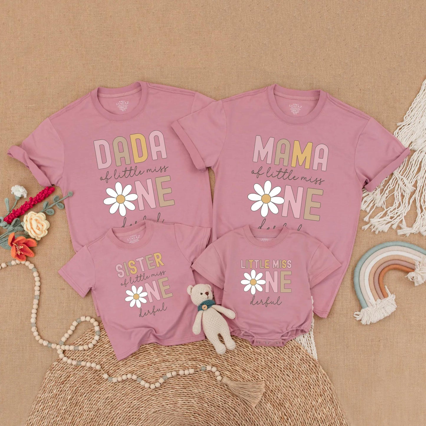 Little Miss One Birthday Shirt Boho Daisy 1st Birthday Girl Outfit Mommy and Me Matching Family Gift Soft Cotton Casual Party Baby Girl Clothes