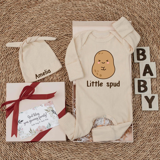 Custom Funny Little Spud Baby Bodysuit Potato Newborn Romper Cute Vegetable Outfit Shower Gift Comfortable Infant Apparel