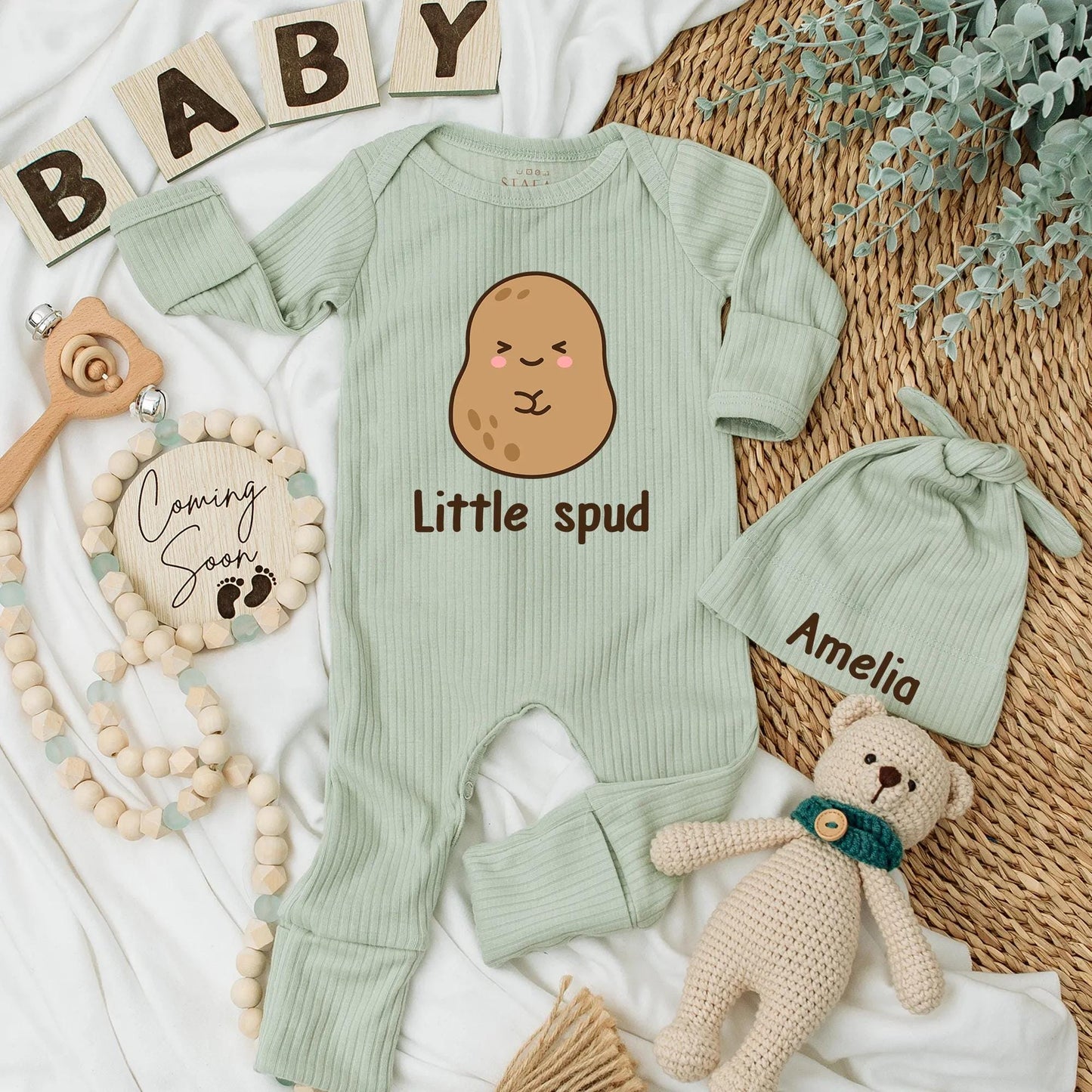 Custom Funny Little Spud Baby Bodysuit Potato Newborn Romper Cute Vegetable Outfit Shower Gift Comfortable Infant Apparel